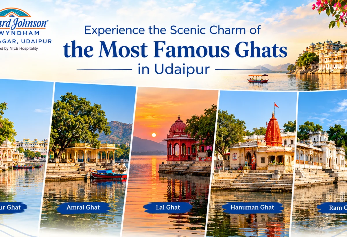 Famous ghats in Udaipur including Gangaur Ghat, Ambrai Ghat and Ram Ghat with scenic Lake Pichola views